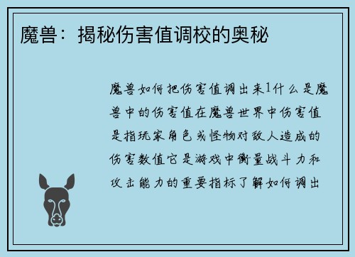 魔兽：揭秘伤害值调校的奥秘